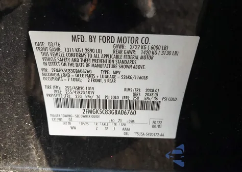 2016 Ford Flex Sel from USA, damaged, VIN 2FMGK5C83GBA06760